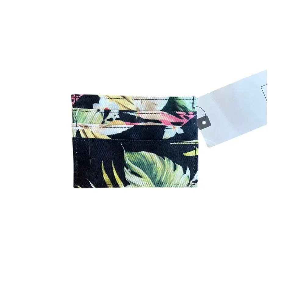 Rip Curl Tropical‎ Floral Card Holder Wallet Black Hawaiian Print Mini Wallet